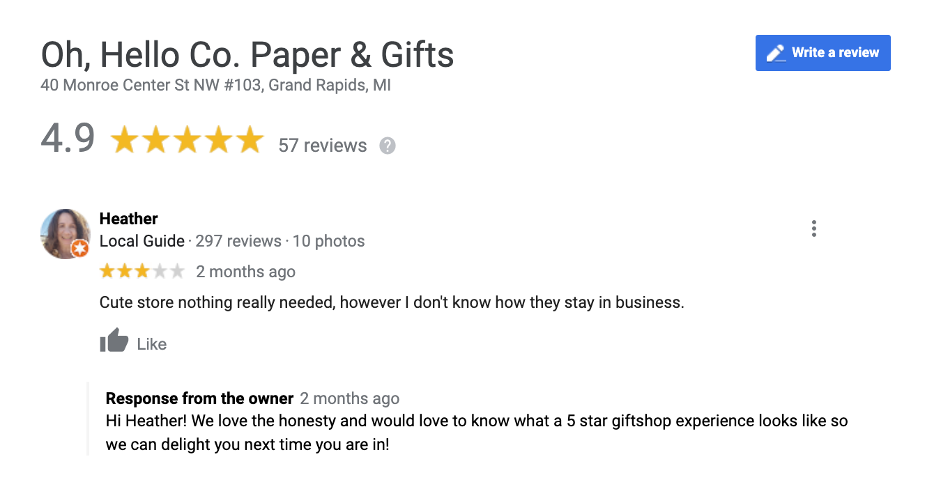 Bad review + response example 