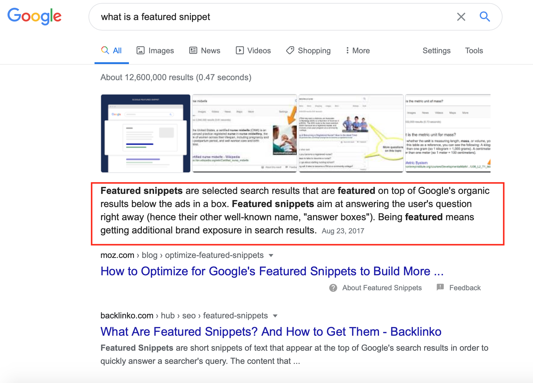 Demonstration of a featured snippet