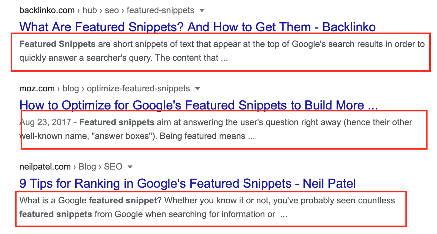 Examples of meta descriptions